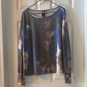 Chic Tie-Dye Long Sleeve Top in Blue and Brown